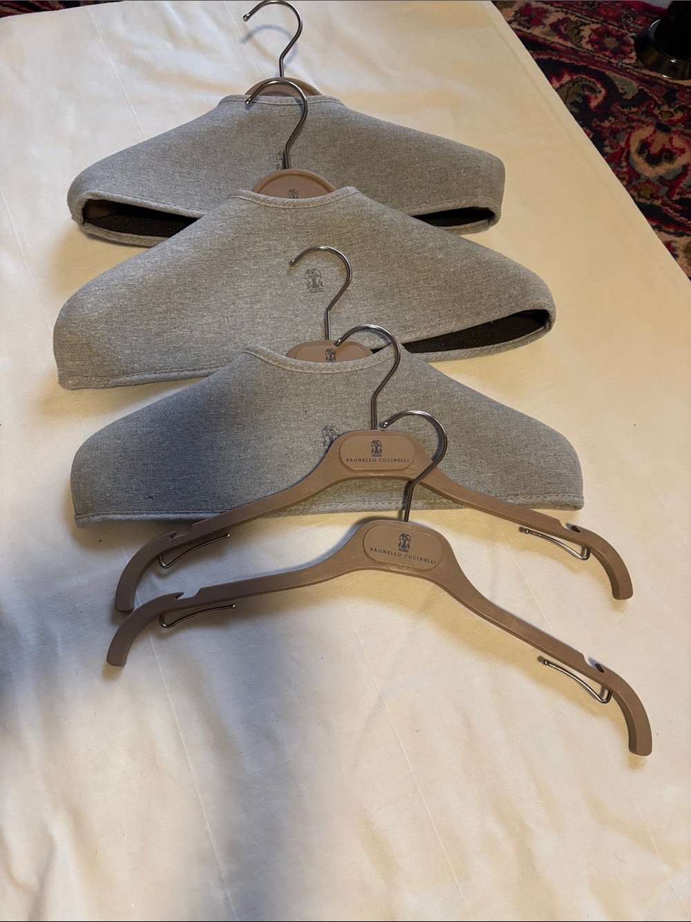 Brunello Cucinelli Taupe Wooden Hangers with Gray Velvet Shoulders